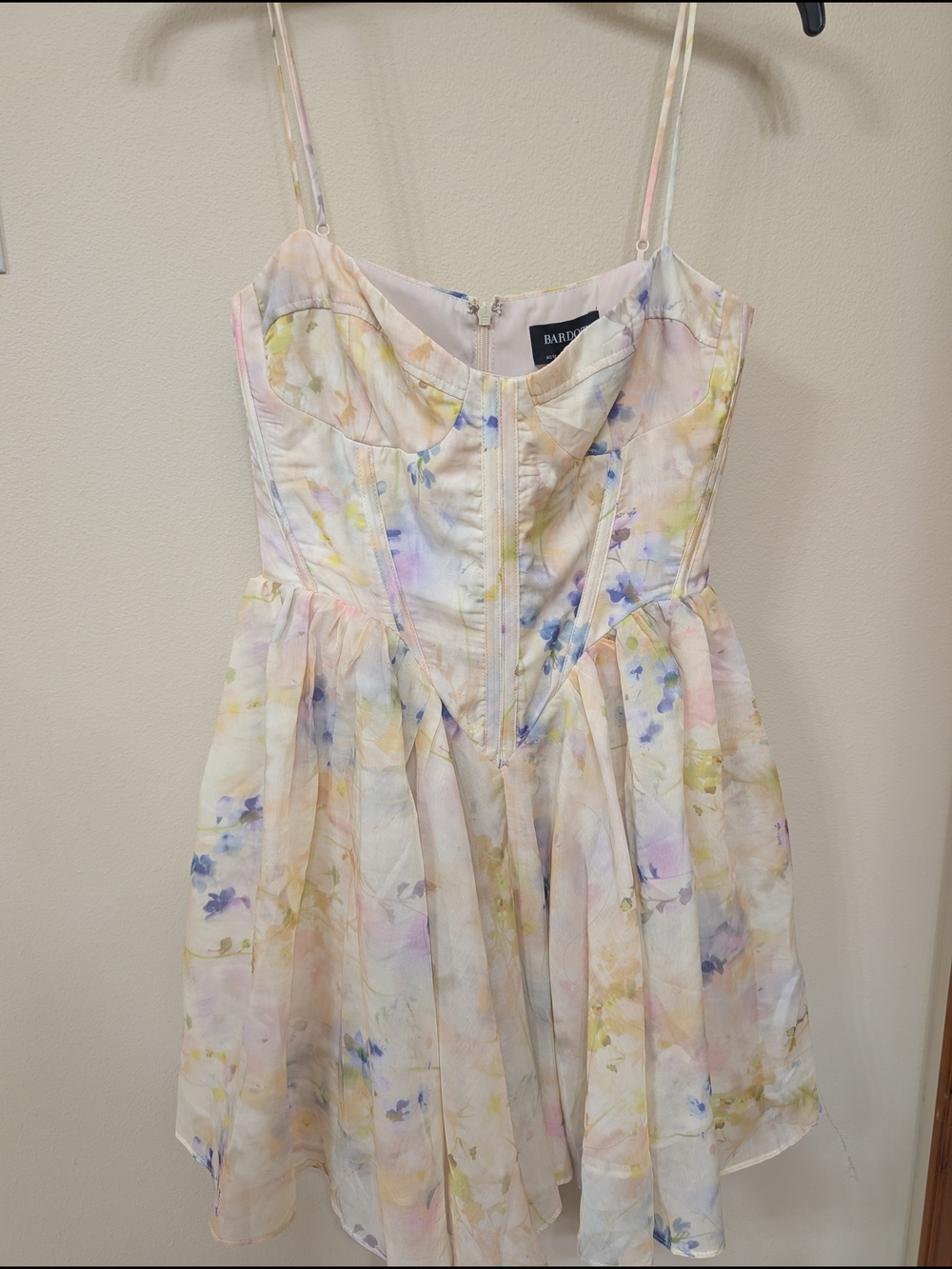 Bardot Pastel Watercolor Floral Corset Dress